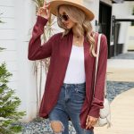 Autumn winter solid color pleated knitted long sleeve sweater coat women elegant cardigan
