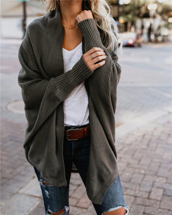 women fashion solid color elegant sweaters coat plus size batwing sleeve oversize cardigans