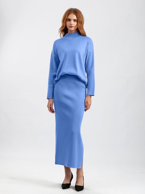 autumn winter casual loose knitted dress high waist side split two piece skirts set elegant women sweater outfits