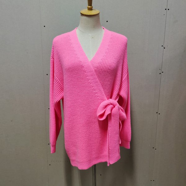 Fall winter v neck lace up knitwear thicken pure color oversize cardigans women sweaters coat