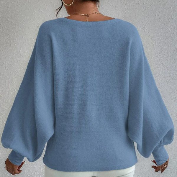 Autumn winter lantern sleeve jumpers crew neck oversize women off shoulder fashion sweaters