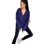 Fall winter v neck lace up knitwear thicken pure color oversize cardigans women sweaters coat