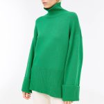 hot selling high neck solid color pullover knitwear women long oversize knit split casual sweaters