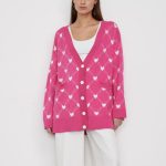Fall winter V-neck single-breasted button knitwear oversize casual women Love heart jacquard cardigan sweater