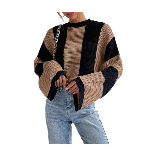 knitwear women fashion autumn winter round neck oversize pullover jumpers striped knitted casual sweaters