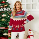 women jumper Fawn jacquard sweaters casual elk thicken pullover Christmas tree knitwear
