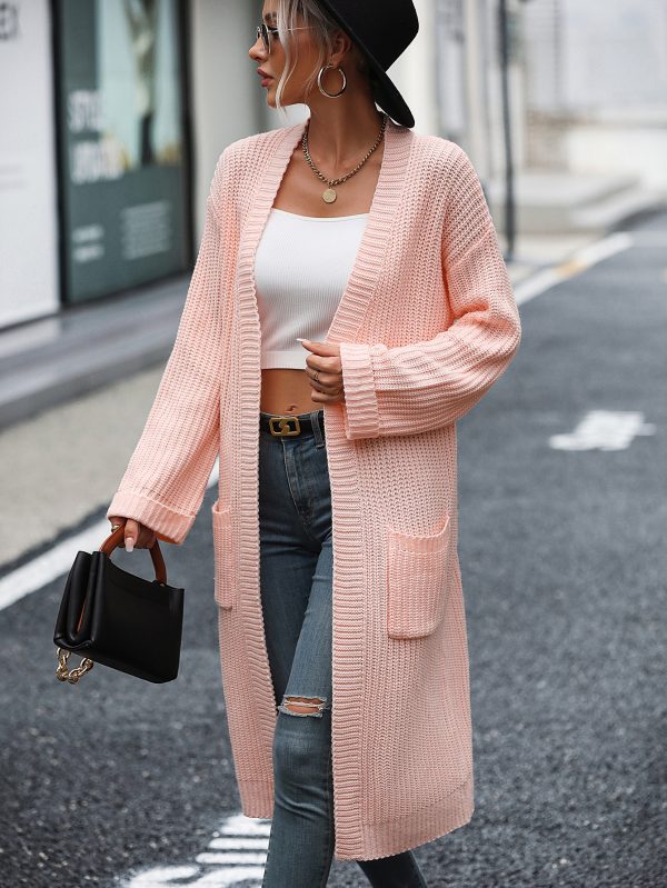 2026 Long Sleeve knitwear fall winter solid color loose women knitted cardigan sweater with pockets