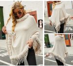 New Design Faux Fur Lined Collar Pullover Loose Sweater Poncho Oversize solid color warm tippet For Women
