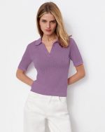 pure color cashmere sweater turn down collar elegant designer knit polo jumper for women