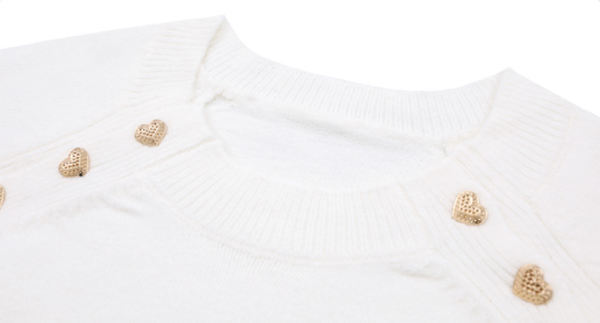 New arrivals pullover elegant jumper women autumn winter o-neck striped shoulder button loose sweaters