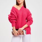 High quality Jumper Knitted Pure color thicken Alpaca Wool v Neck Merino Wool Cashmere Sweater Women