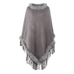 New Design Faux Fur Lined Collar Pullover Loose Sweater Poncho Oversize solid color warm tippet For Women