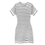 women round neck short sleeve pullover knitwear slim fit Striped elegant A-line knitted dress