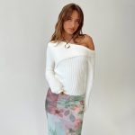 French style fall winter sexy slim fit slant shoulder sweaters lapel long sleeve knitted solid color rib knitwear women