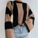 knitwear women fashion autumn winter round neck oversize pullover jumpers striped knitted casual sweaters