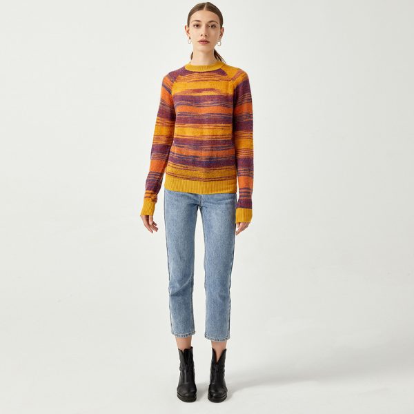 autumn winter thicken tie-dye printed crew neck knitwear long sleeve slim fit casual knit baby mohair sweaters