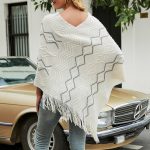 Fall Winter Fashion Women Casual Knitwear cape coat shawl cloak striped knitted sweaters with tassel