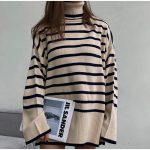 rolled neck sweaters oversize color blocking side split women autumn winter jumper mujer