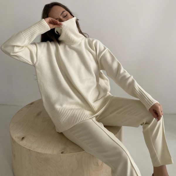 High quality Women's fashion knitwear Oversize Long Sleeve Turtleneck Jumper Thick Warm Knitted Pullover Sweater