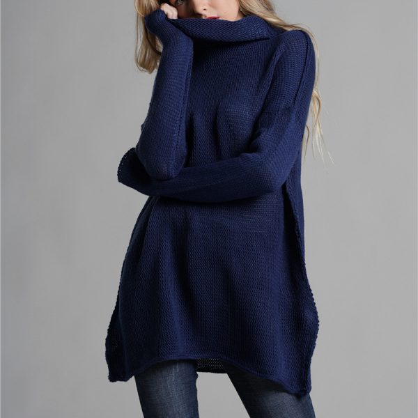 New arrival rolled collar jumper casual loose pure color winter autumn long sleeve women sweaters