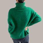 Senior sense retro green twisted lazy wind knitted jumper thicken loose heavyweight outerwear turtleneck sweaters women