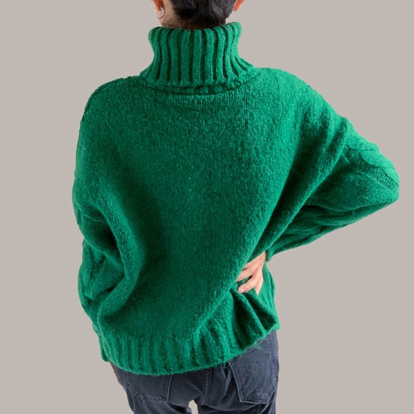 Senior sense retro green twisted lazy wind knitted jumper thicken loose heavyweight outerwear turtleneck sweaters women