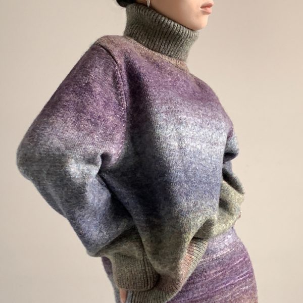 New design stylish wool knitted knitwear high neck loose lazy gradient purple elegant women sweaters