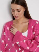 Fall winter V-neck single-breasted button knitwear oversize casual women Love heart jacquard cardigan sweater