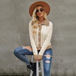 New style fashion short lapel knitted cardigan color blocking jacquard single breasted sweater coat for women