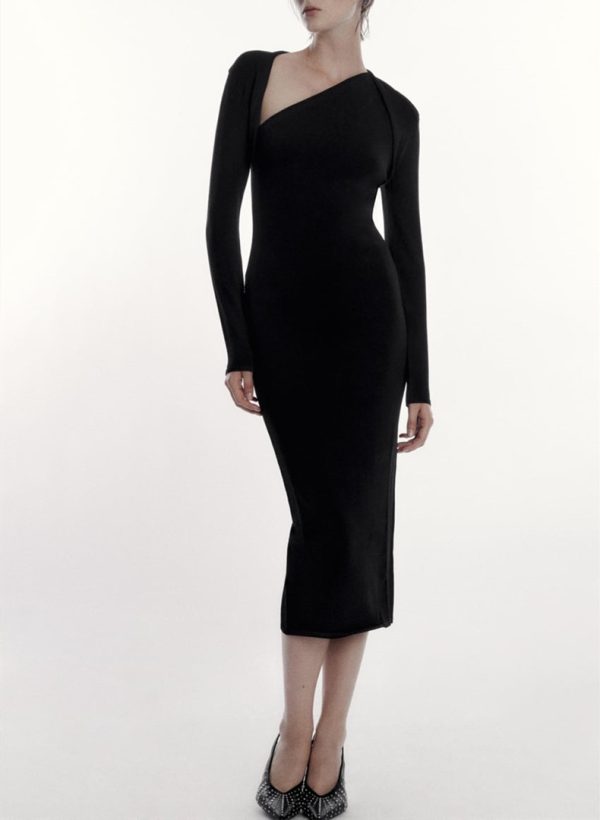 Knitwear winter long sleeve slim fit irregular design casual maxi hollow out knit dress women