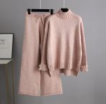 Trending Fashion rolled neck sweaters wide leg pants 2 piece set women knitted winter autumn casual streetwear