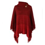 Autumn Winter Fringed Cloak Shawl Tassel Half Open Collar Color Blocking Sweater coat for Women