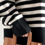 Autumn winter soft loose lazy stylish lapel collar half zipper high neck thick striped women's sweater