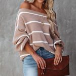 Trending fashion women off shoulder knitwear striped jumper mujer pullover elegant fall winter sweaters