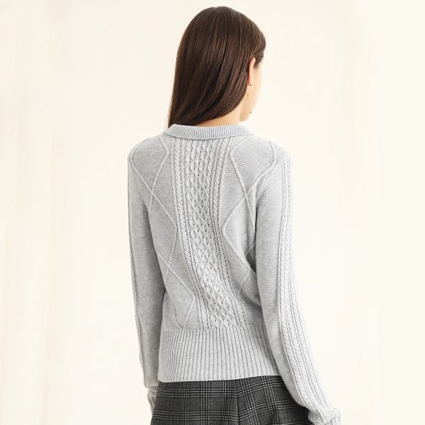 New design spring summer lapel collar cable knit sweaters women pullover long sleeve knitted sweater
