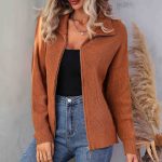 Knitwear turn down neck long sleeve wool casual winter knit top women knitted sweater cardigan