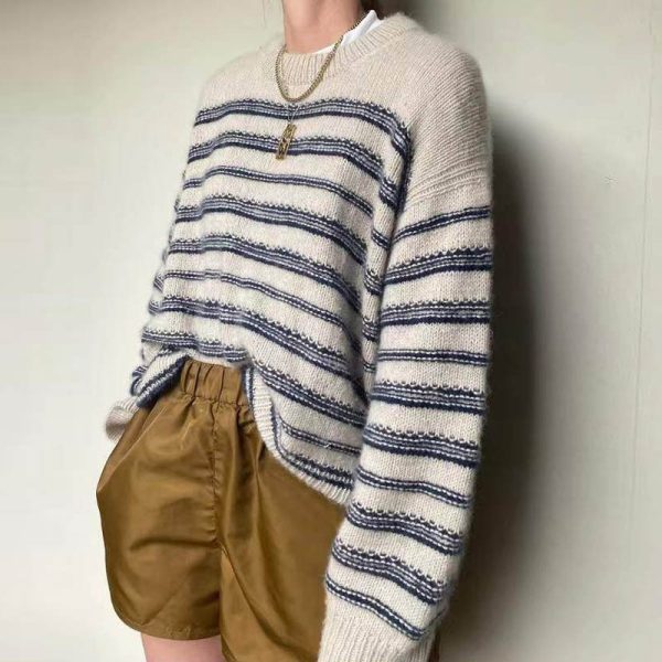 Autumn winter round neck casual pullover sweaters women long sleeve striped fashion jumper mujer