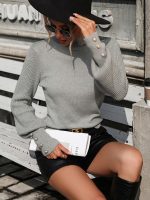 New arrivals half turtleneck knitwear solid color women elegant slim fit knitted basic tops lantern sleeve sweaters
