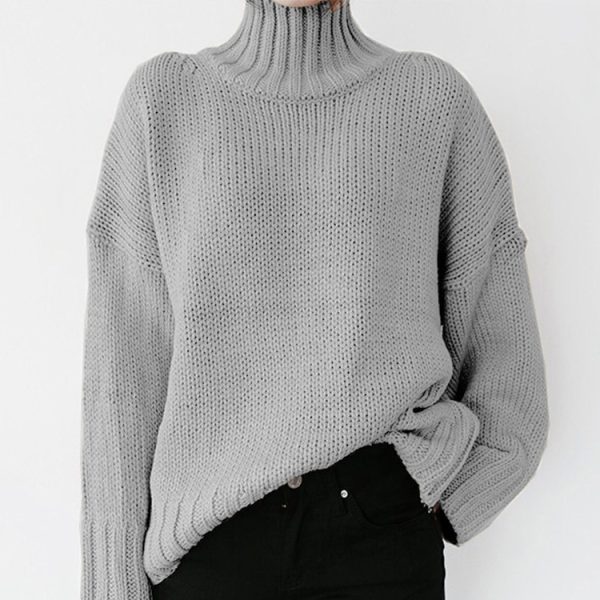 Turtle neck women solid color winter autumn oversize pullover casual Knit sweater