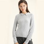 New design spring summer lapel collar cable knit sweaters women pullover long sleeve knitted sweater