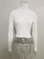 Autumn winter solid color basic jumpers Turtleneck slim fit cropped short knitwear women chunky needles sweater