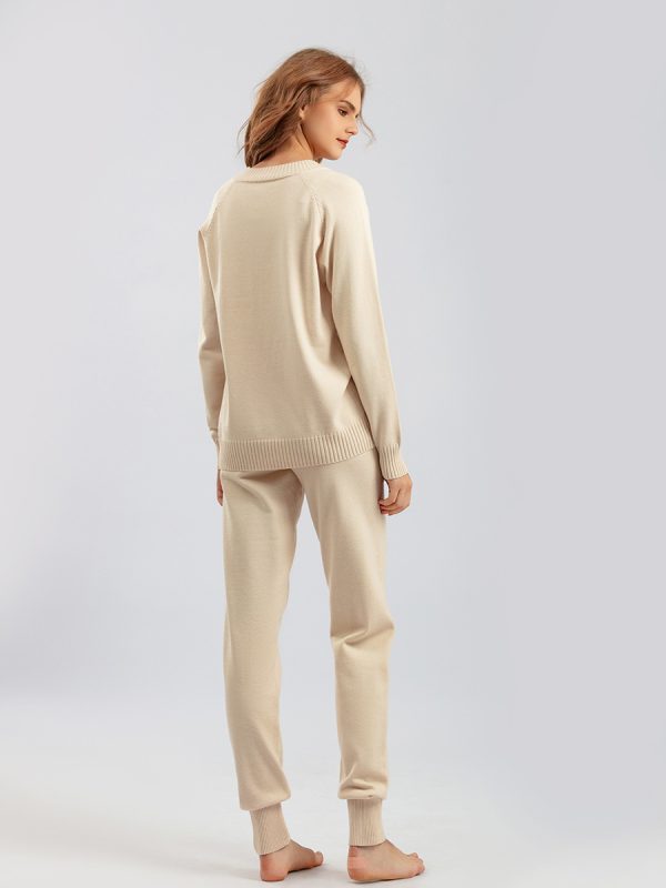 New style sweater Harun 2 piece outfits v neck casual knitwear pullover women knitted two piece pants set
