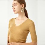 New design Five-quarter sleeve v neck Knitwear Spring summer Solid color Pullover elegant Women Sweater