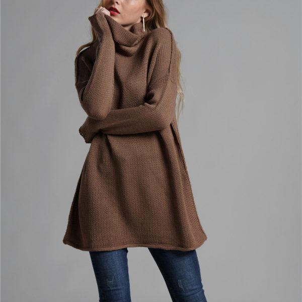 New arrival rolled collar jumper casual loose pure color winter autumn long sleeve women sweaters