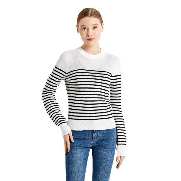 Hot sales casual pullover jumpers round-neck long sleeve striped knitted top knitted sweater