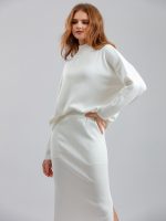 autumn winter casual loose knitted dress high waist side split two piece skirts set elegant women sweater outfits