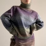 New design stylish wool knitted knitwear high neck loose lazy gradient purple elegant women sweaters