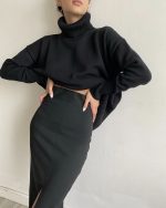 High quality Women's fashion knitwear Oversize Long Sleeve Turtleneck Jumper Thick Warm Knitted Pullover Sweater