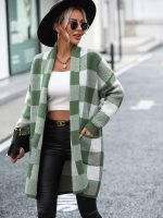Hot selling oversize women knitwear matching color knitted sweaters fall winter plaid cardigans