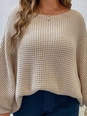 Autumn Winter Casual Pullover Plus size Jumpers Batwing Sleeve Elegant Solid Color Sweater Women